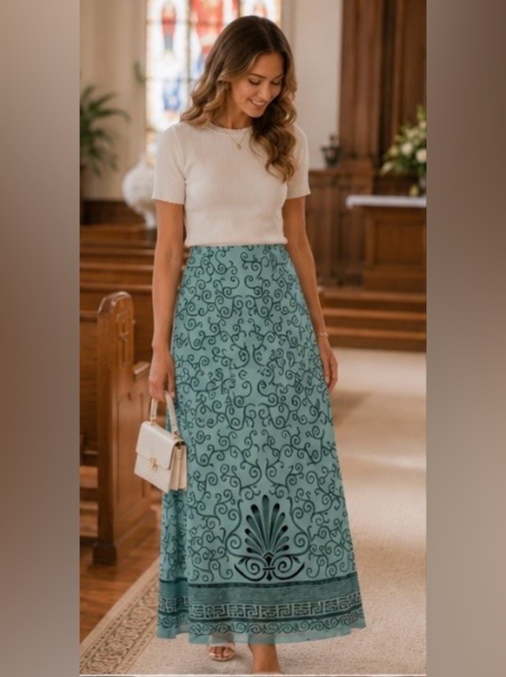 Ruby Rd. Womens Teal Patterned A-Line Maxi Skirt-EUC